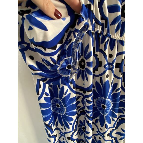 Women’s Mlle Gabrielle Blue Floral Midi Dress Plus Size 1X Bubble Sleeves NWT - Picture 5 of 7